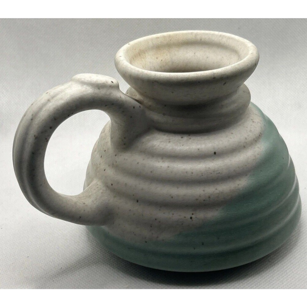 Vintage Pottery Travel Mug Spill Proof Car Cup No Slide Green White 1980s Retro - Picture 3 of 5